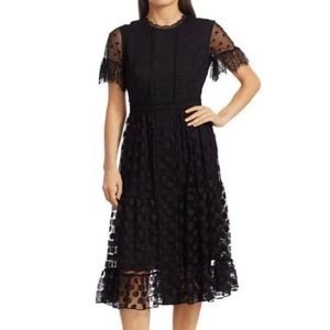 Saloni Lace-Trimmed Polka Dot Tulle Midi Dress